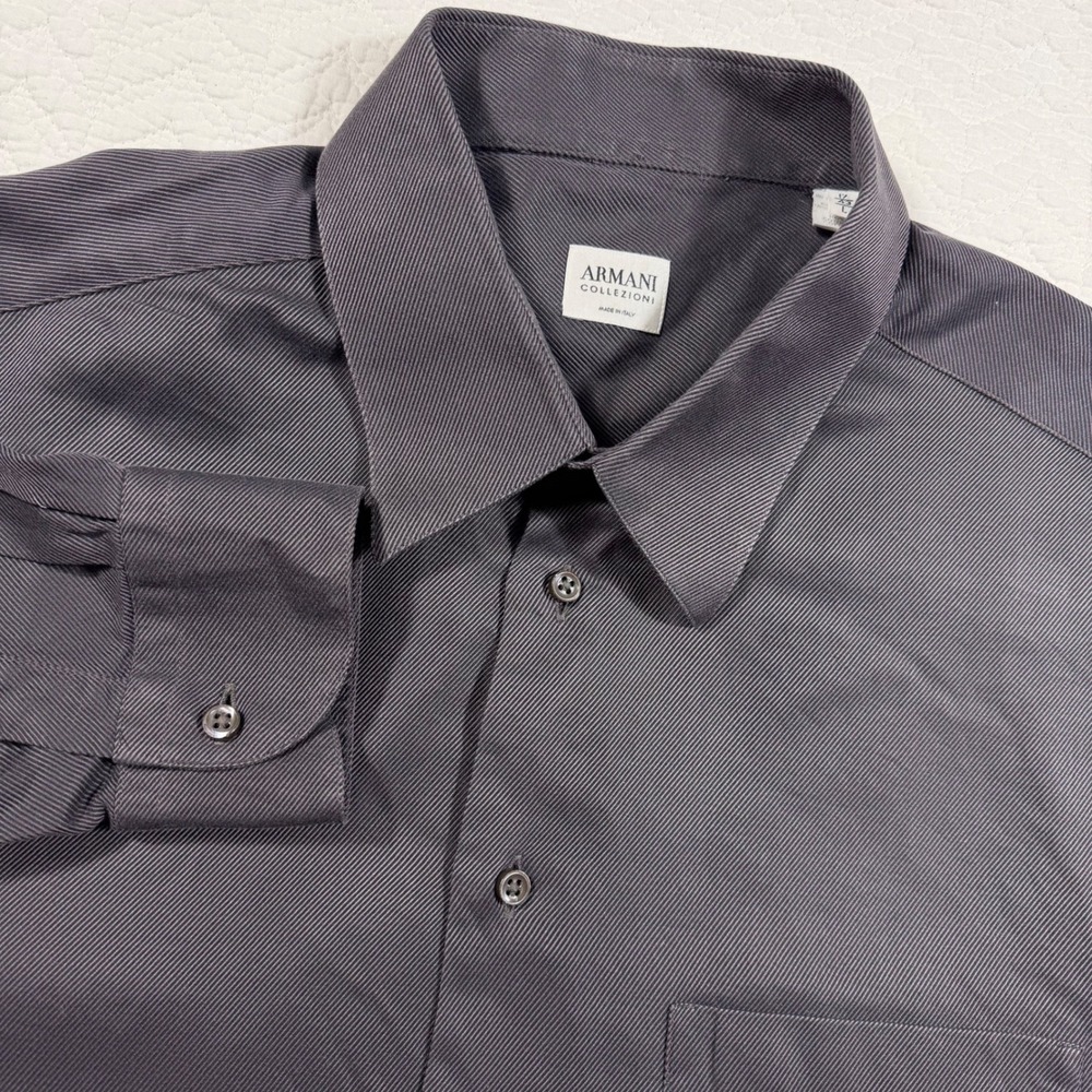 Armani Collezioni Men Dark Gray Cotton Dress Shirt Size‎ L Made in Italy